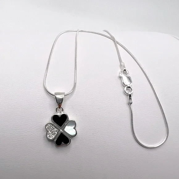 .925 Sterling Silver Clover Cz Necklace - Picture 11 of 17